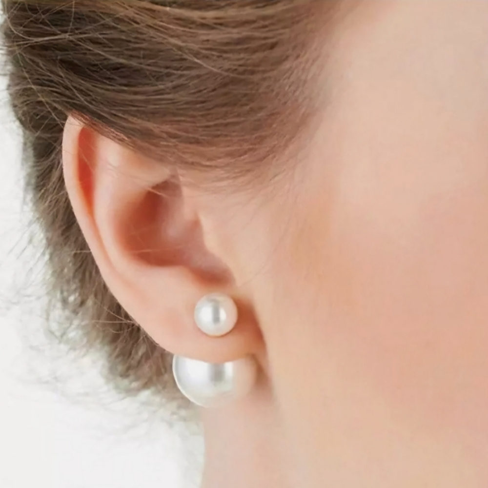 Large Oversized Double Ball Satin Matte Light Yellow Shell Pearl Stud Earrings - Picture 15 of 16